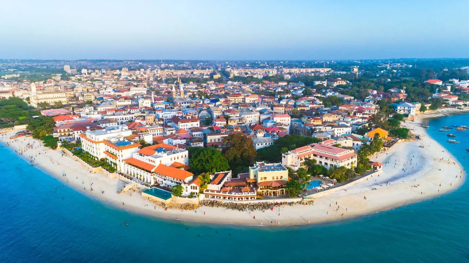 The waterfront and dhows at Stone Town, Zanzibar